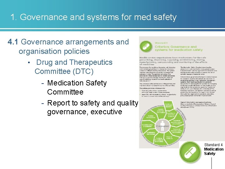 1. Governance and systems for med safety 4. 1 Governance arrangements and organisation policies