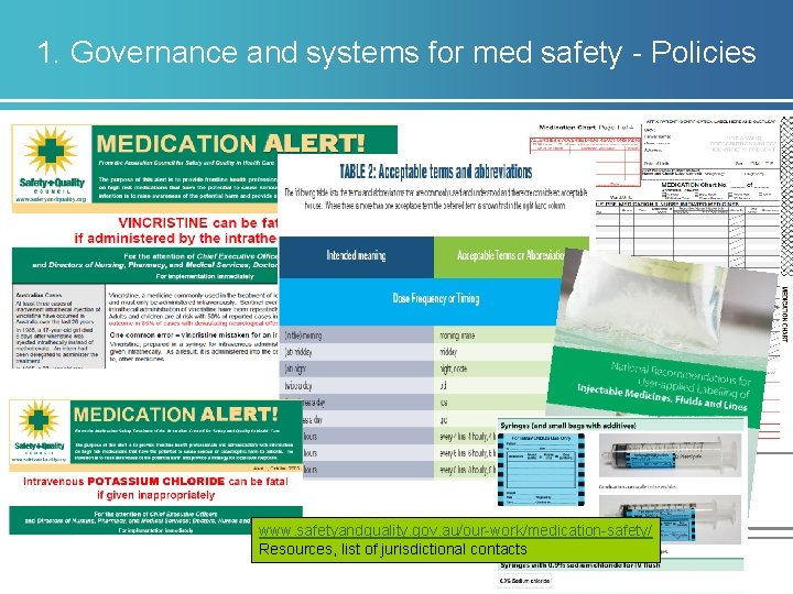 1. Governance and systems for med safety - Policies www. safetyandquality. gov. au/our-work/medication-safety/ Resources,