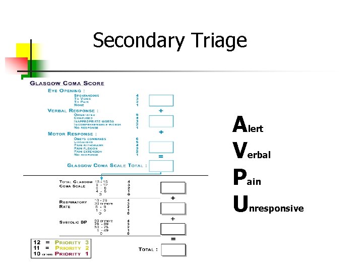 Secondary Triage Alert Verbal Pain Unresponsive 
