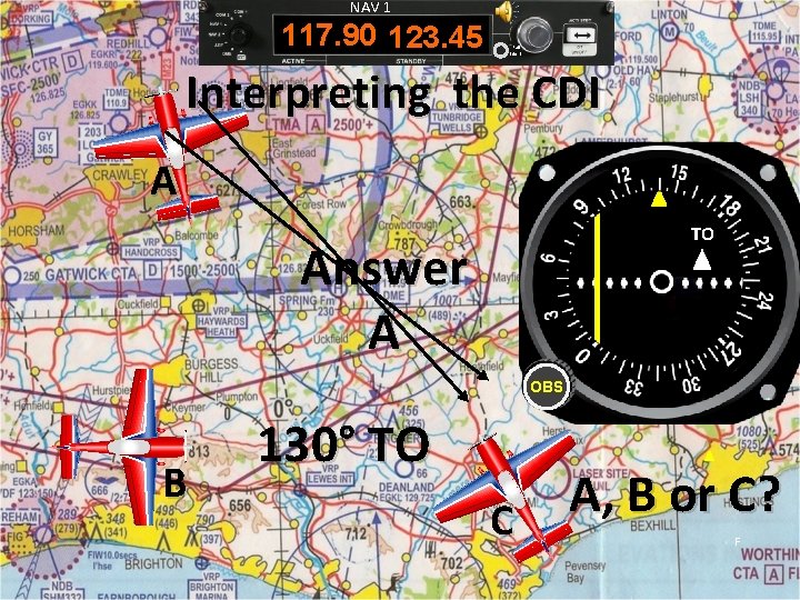 NAV 1 117. 90 123. 45 Pull Ident Interpreting the CDI A TO Answer