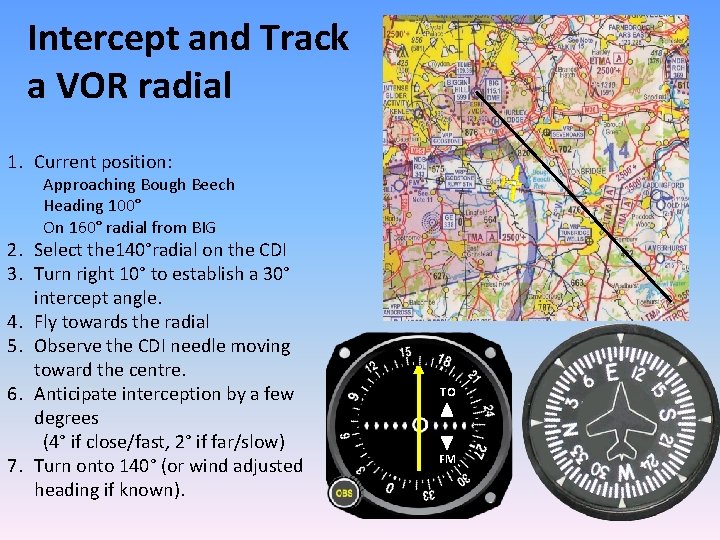 Intercept and Track a VOR radial 1. Current position: Approaching Bough Beech Heading 100°
