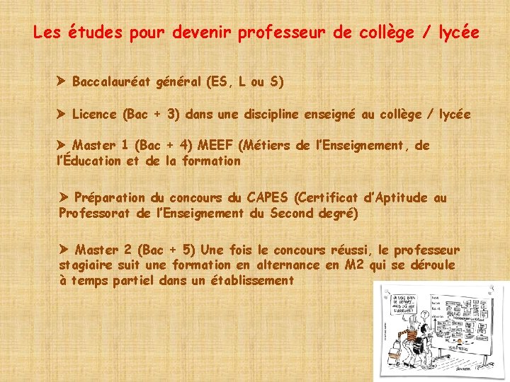 Les études pour devenir professeur de collège / lycée Baccalauréat général (ES, L ou