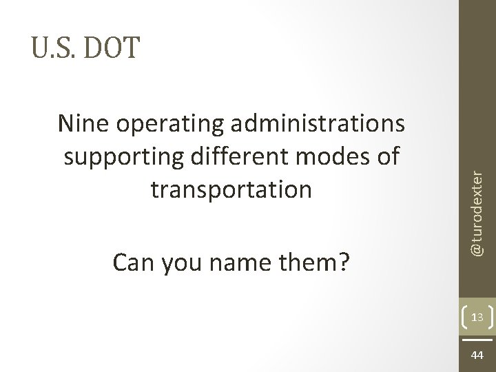 Nine operating administrations supporting different modes of transportation Can you name them? @turodexter U.