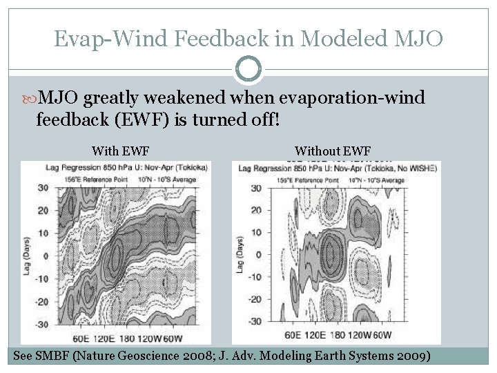 Evap-Wind Feedback in Modeled MJO greatly weakened when evaporation-wind feedback (EWF) is turned off!