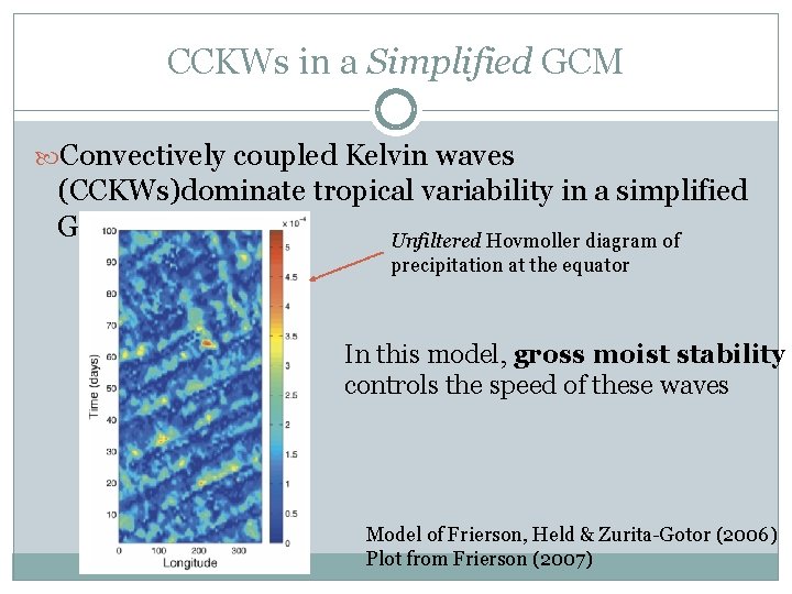 CCKWs in a Simplified GCM Convectively coupled Kelvin waves (CCKWs)dominate tropical variability in a