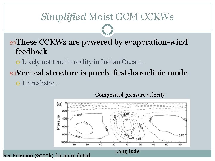Simplified Moist GCM CCKWs These CCKWs are powered by evaporation-wind feedback Likely not true