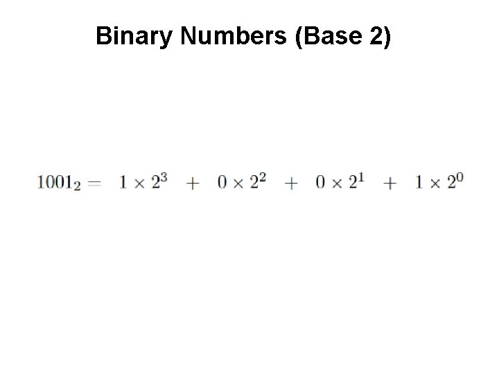 Binary Numbers (Base 2) 