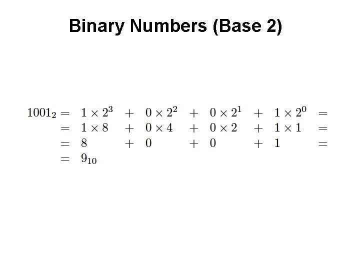 Binary Numbers (Base 2) Binary Numbers (Base 2)