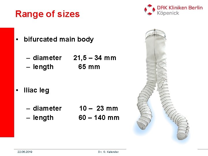 Range of sizes • bifurcated main body – diameter – length 21, 5 –