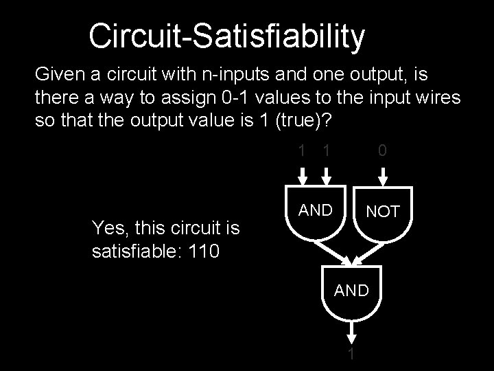 Circuit-Satisfiability Given a circuit with n-inputs and one output, is there a way to