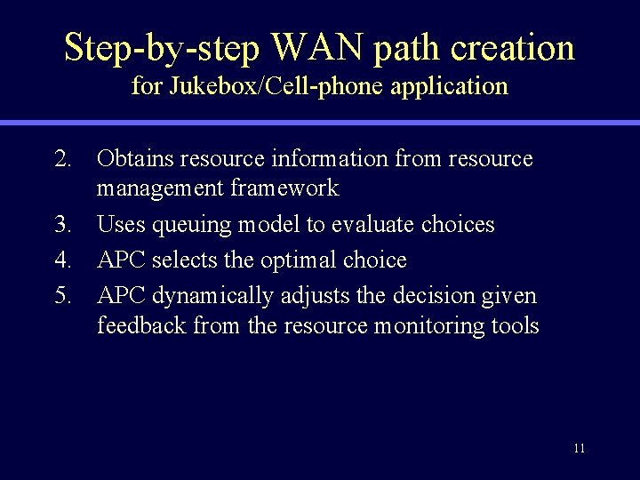Step-by-step WAN path creation for Jukebox/Cell-phone application 2. Obtains resource information from resource management