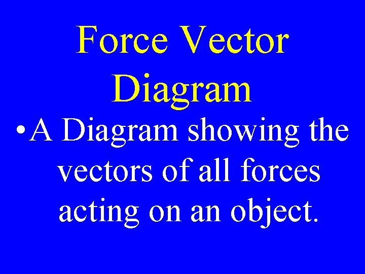 Force Vector Diagram • A Diagram showing the vectors of all forces acting on