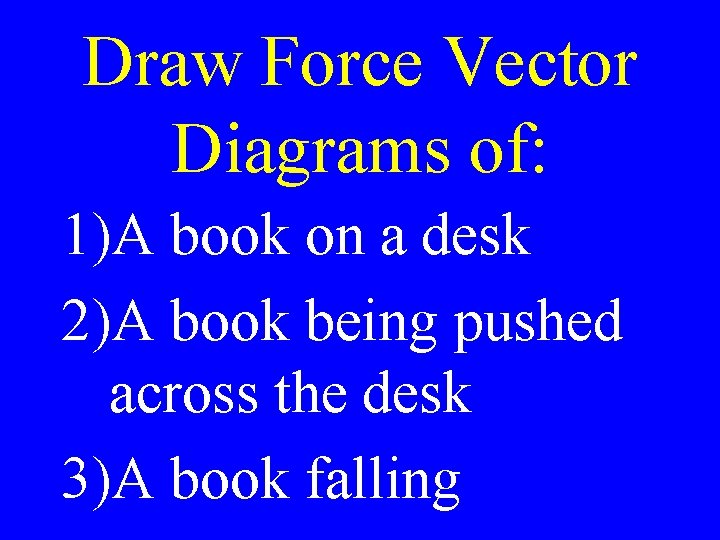 Draw Force Vector Diagrams of: 1)A book on a desk 2)A book being pushed