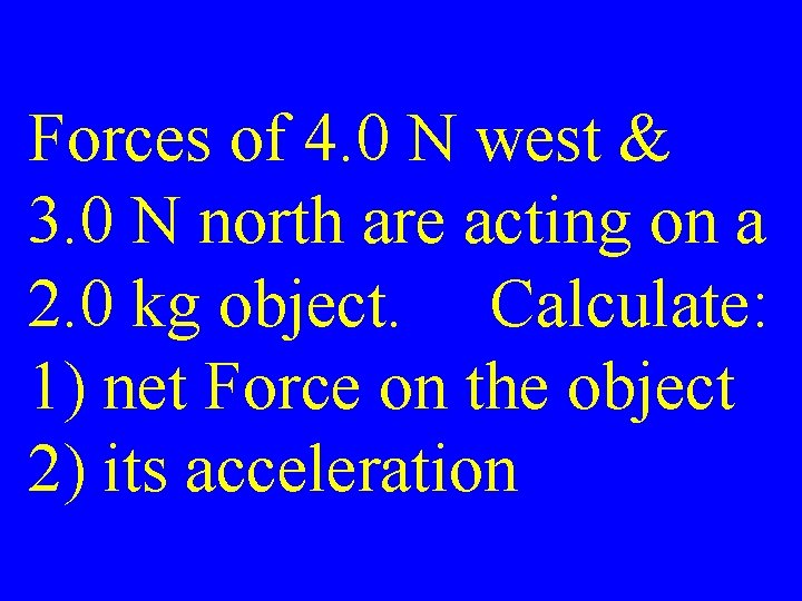 Forces of 4. 0 N west & 3. 0 N north are acting on