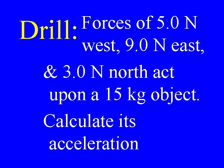 Forces of 5. 0 N Drill: west, 9. 0 N east, & 3. 0