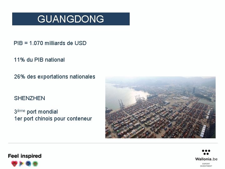 GUANGDONG PIB = 1. 070 milliards de USD 11% du PIB national 26% des