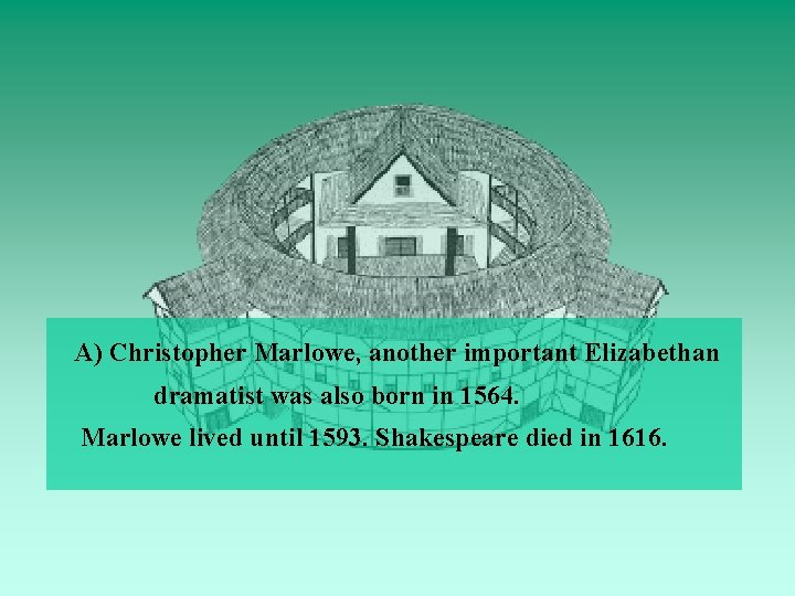 A) Christopher Marlowe, another important Elizabethan dramatist was also born in 1564. Marlowe lived