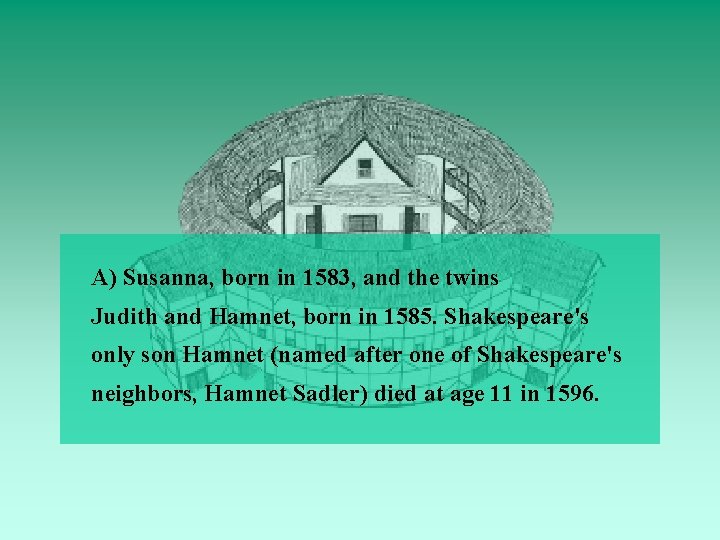 A) Susanna, born in 1583, and the twins Judith and Hamnet, born in 1585.