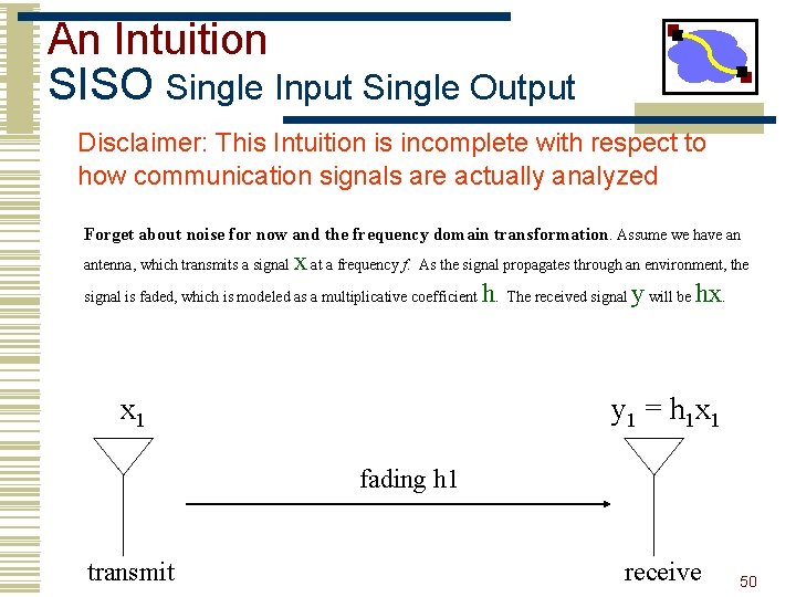 An Intuition SISO Single Input Single Output Disclaimer: This Intuition is incomplete with respect