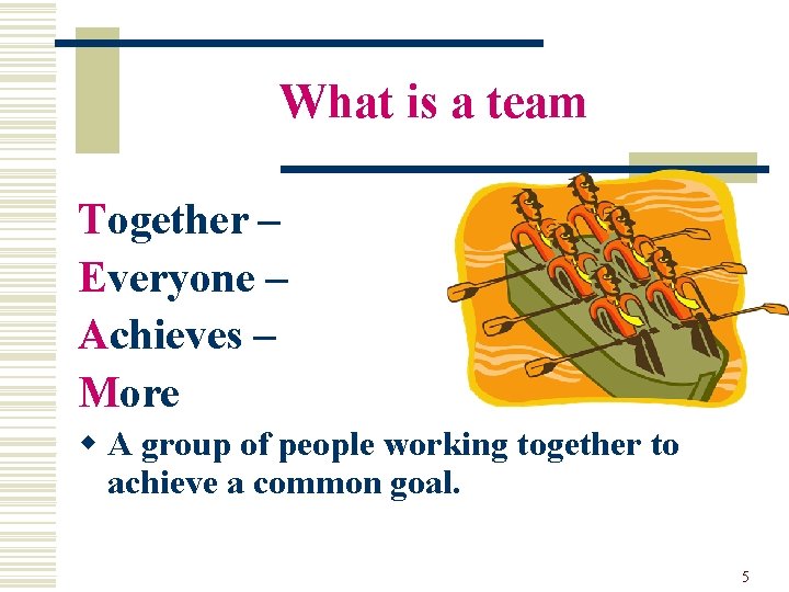 What is a team Together – Everyone – Achieves – More w A group