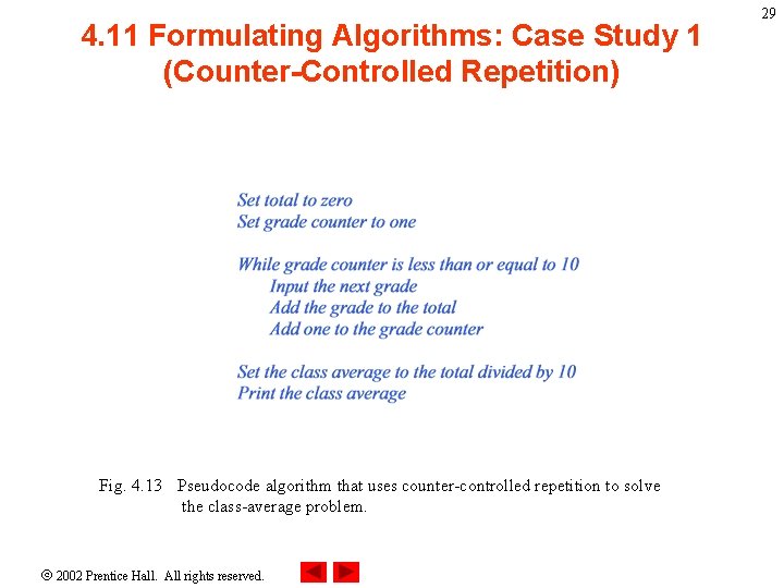 4. 11 Formulating Algorithms: Case Study 1 (Counter-Controlled Repetition) Fig. 4. 13 Pseudocode algorithm