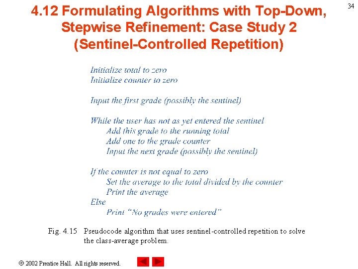 4. 12 Formulating Algorithms with Top-Down, Stepwise Refinement: Case Study 2 (Sentinel-Controlled Repetition) Fig.