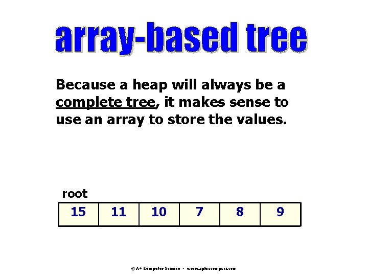 Because a heap will always be a complete tree, it makes sense to use Because a heap will always be a complete tree, it makes sense to use