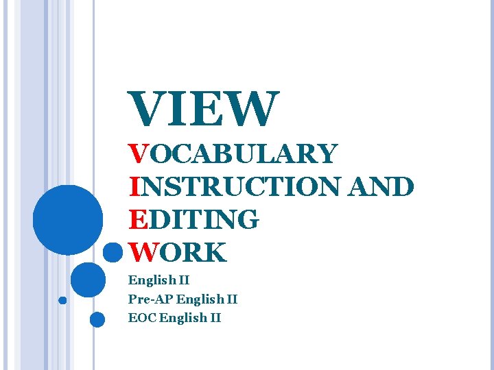 VIEW VOCABULARY INSTRUCTION AND EDITING WORK English II Pre-AP English II EOC English II