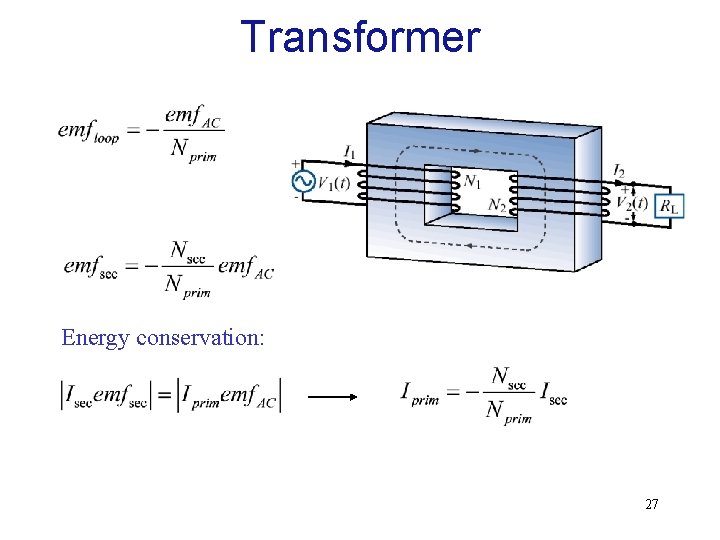 Transformer Energy conservation: 27 