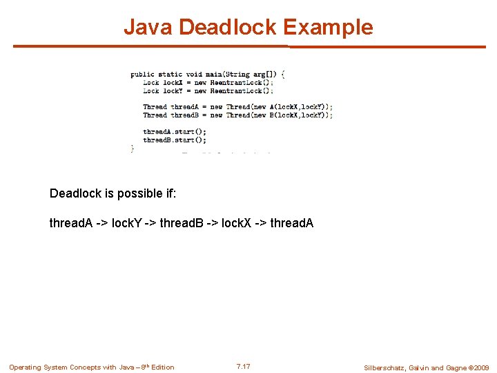 Java Deadlock Example Deadlock is possible if: thread. A -> lock. Y -> thread. Java Deadlock Example Deadlock is possible if: thread. A -> lock. Y -> thread.