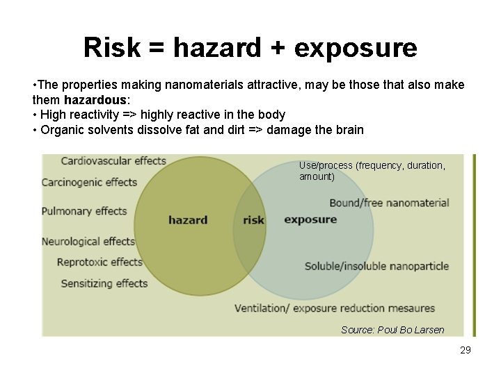 Risk = hazard + exposure • The properties making nanomaterials attractive, may be those
