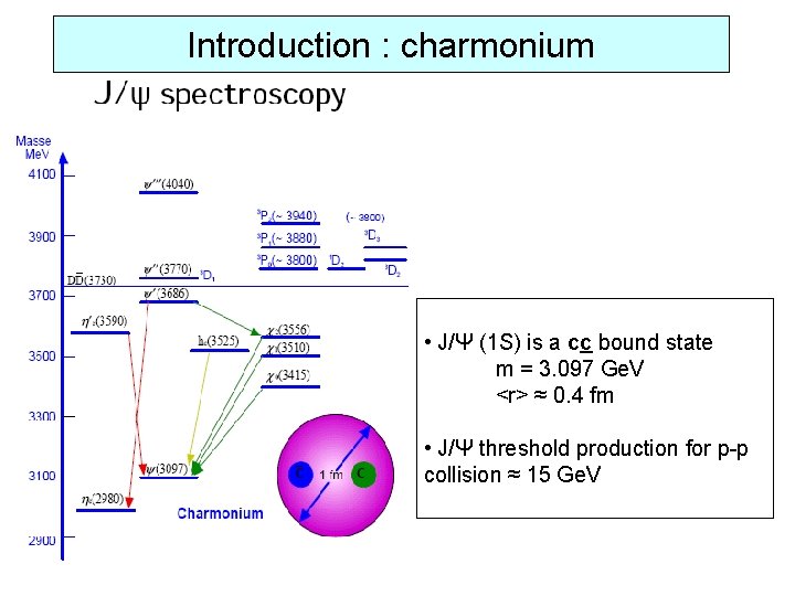 Introduction : charmonium • J/Ψ (1 S) is a cc bound state m =