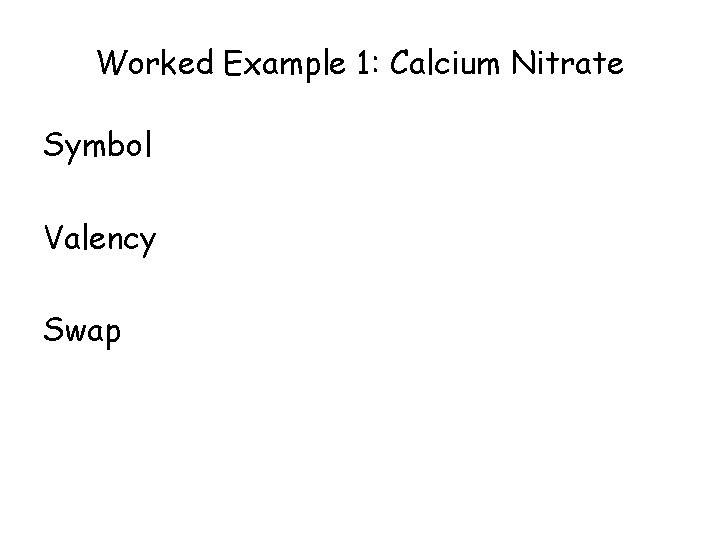 Worked Example 1: Calcium Nitrate Symbol Valency Swap 