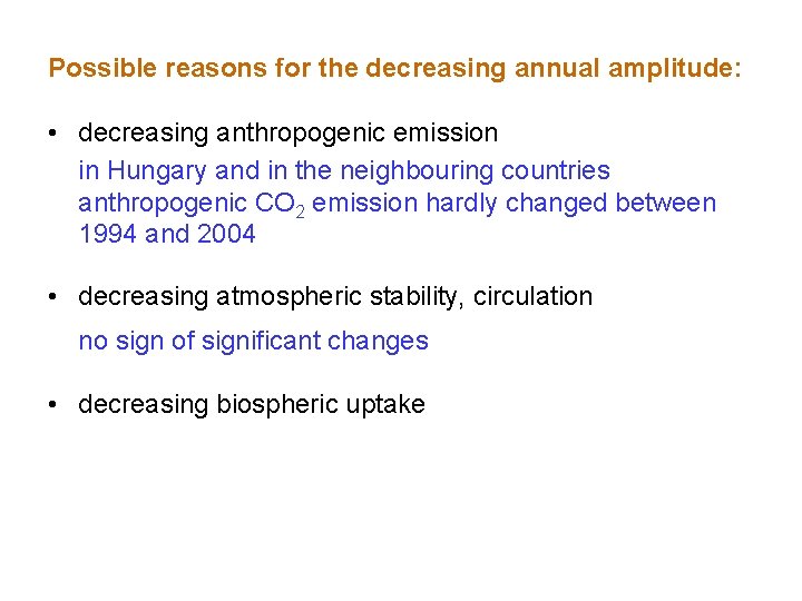 Possible reasons for the decreasing annual amplitude: • decreasing anthropogenic emission • in Hungary