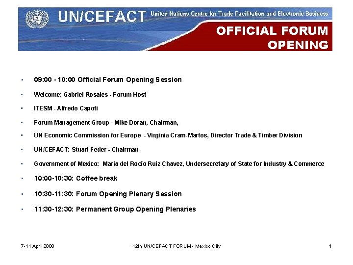 OFFICIAL FORUM OPENING • 09: 00 - 10: 00 Official Forum Opening Session •