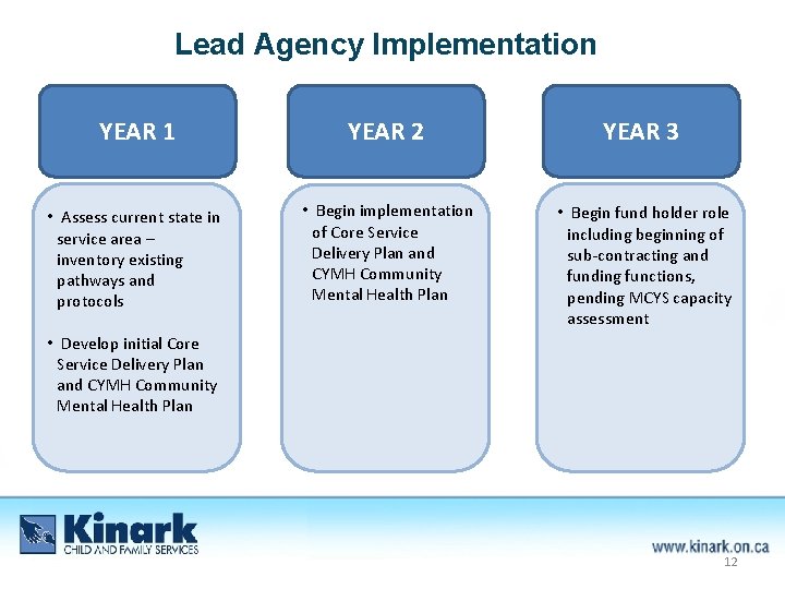 Lead Agency Implementation YEAR 1 YEAR 2 YEAR 3 • Assess current state in