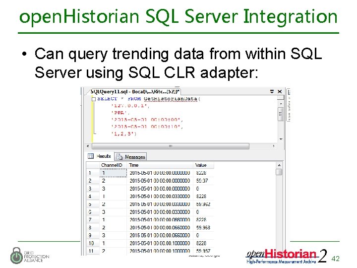 open. Historian SQL Server Integration • Can query trending data from within SQL Server