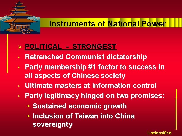 Instruments of National Power Ø • • POLITICAL - STRONGEST Retrenched Communist dictatorship Party