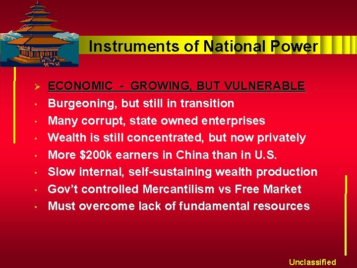 Instruments of National Power Ø • • ECONOMIC - GROWING, BUT VULNERABLE Burgeoning, but