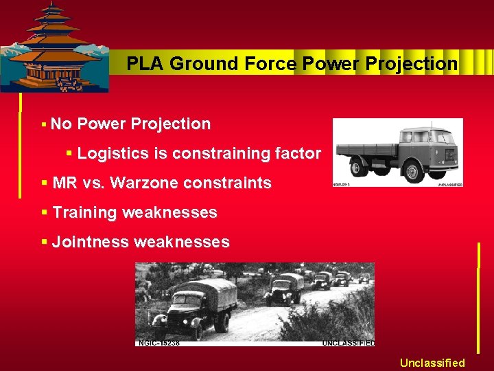 PLA Ground Force Power Projection § No Power Projection § Logistics is constraining factor
