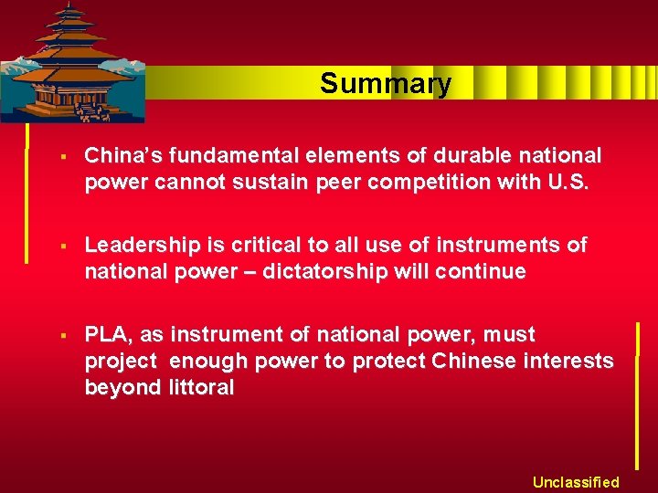 Summary § China’s fundamental elements of durable national power cannot sustain peer competition with