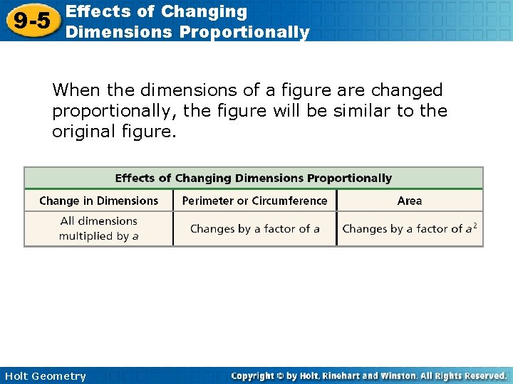 9 -5 Effects of Changing Dimensions Proportionally When the dimensions of a figure are