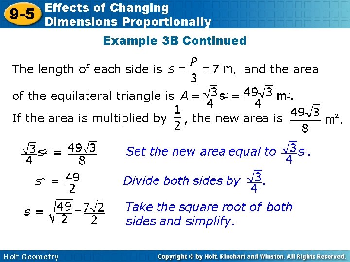 9 -5 Effects of Changing Dimensions Proportionally Example 3 B Continued The length of