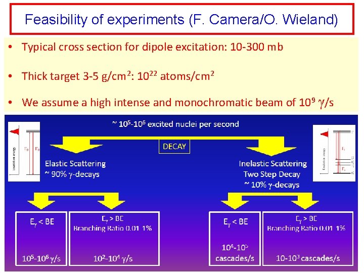 Feasibility of experiments (F. Camera/O. Wieland) • Typical cross section for dipole excitation: 10