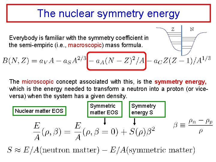 The nuclear symmetry energy Z N Everybody is familiar with the symmetry coefficient in