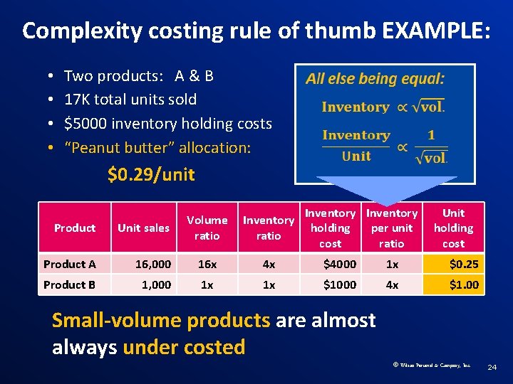 Complexity costing rule of thumb EXAMPLE: • • Two products: A & B 17