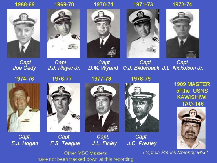 1968 -69 1969 -70 1970 -71 1971 -73 1973 -74 Capt. Joe Cady Capt.