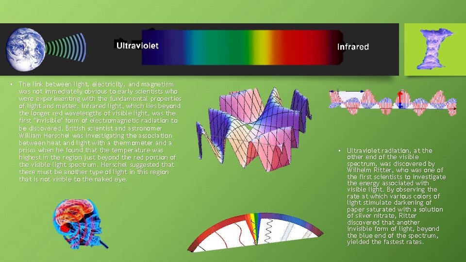  • The link between light, electricity, and magnetism was not immediately obvious to