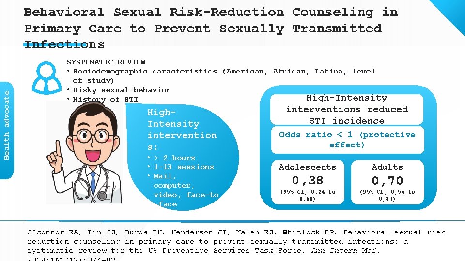 Health advocate Behavioral Sexual Risk-Reduction Counseling in Primary Care to Prevent Sexually Transmitted Infections