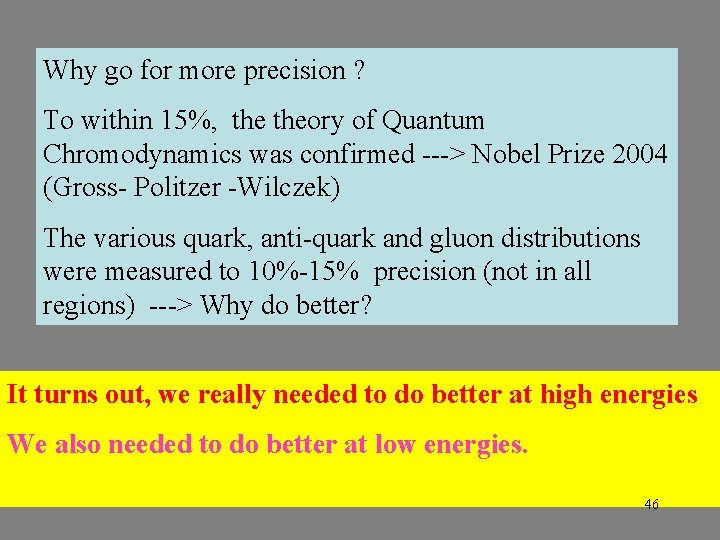 Why go for more precision ? To within 15%, theory of Quantum Chromodynamics was